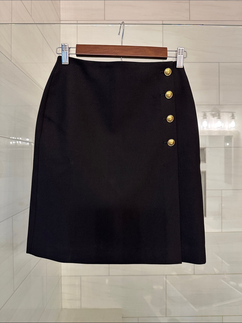 Aritzia Black Pencil Skirt with Gold Button Detail